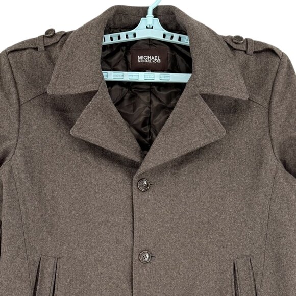 Michael Kors Men's Brown Wool Blend Lined Coat Peacoat Size L Single Breasted - Picture 4 of 12